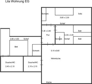 Grundriss der Lila Wohnung in Grossansicht